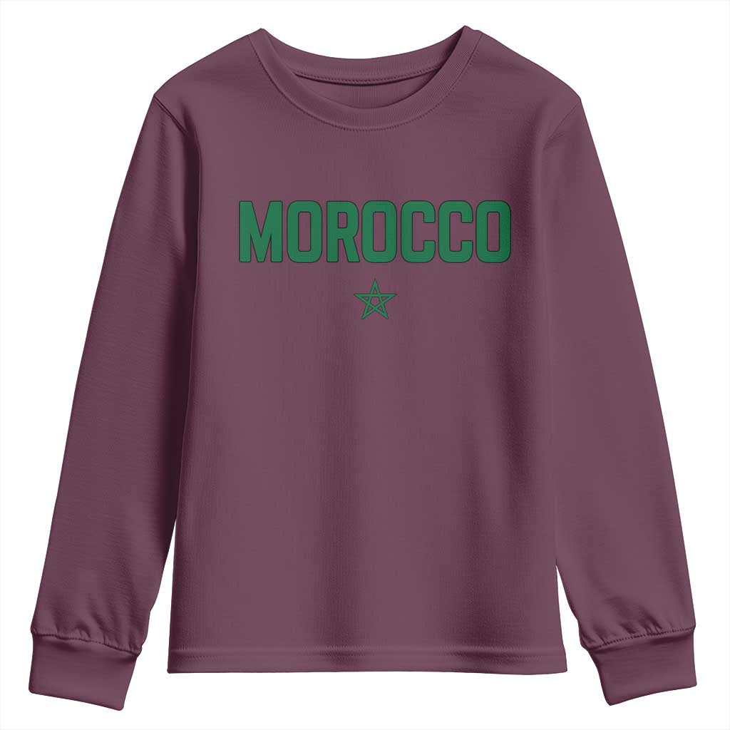 Morocco Star Flag Minimalist Moroccan Pride Youth Sweatshirt TS02 Maroon Print Your Wear