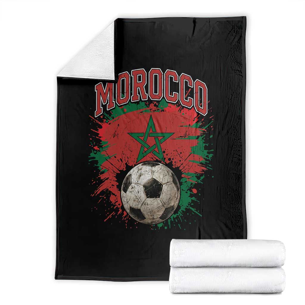 Vintage Morocco Flag Soccer Splatter Graphic Throw Blanket Patriotic Moroccan Football Fans National Pride Sports TS02 Black Print Your Wear