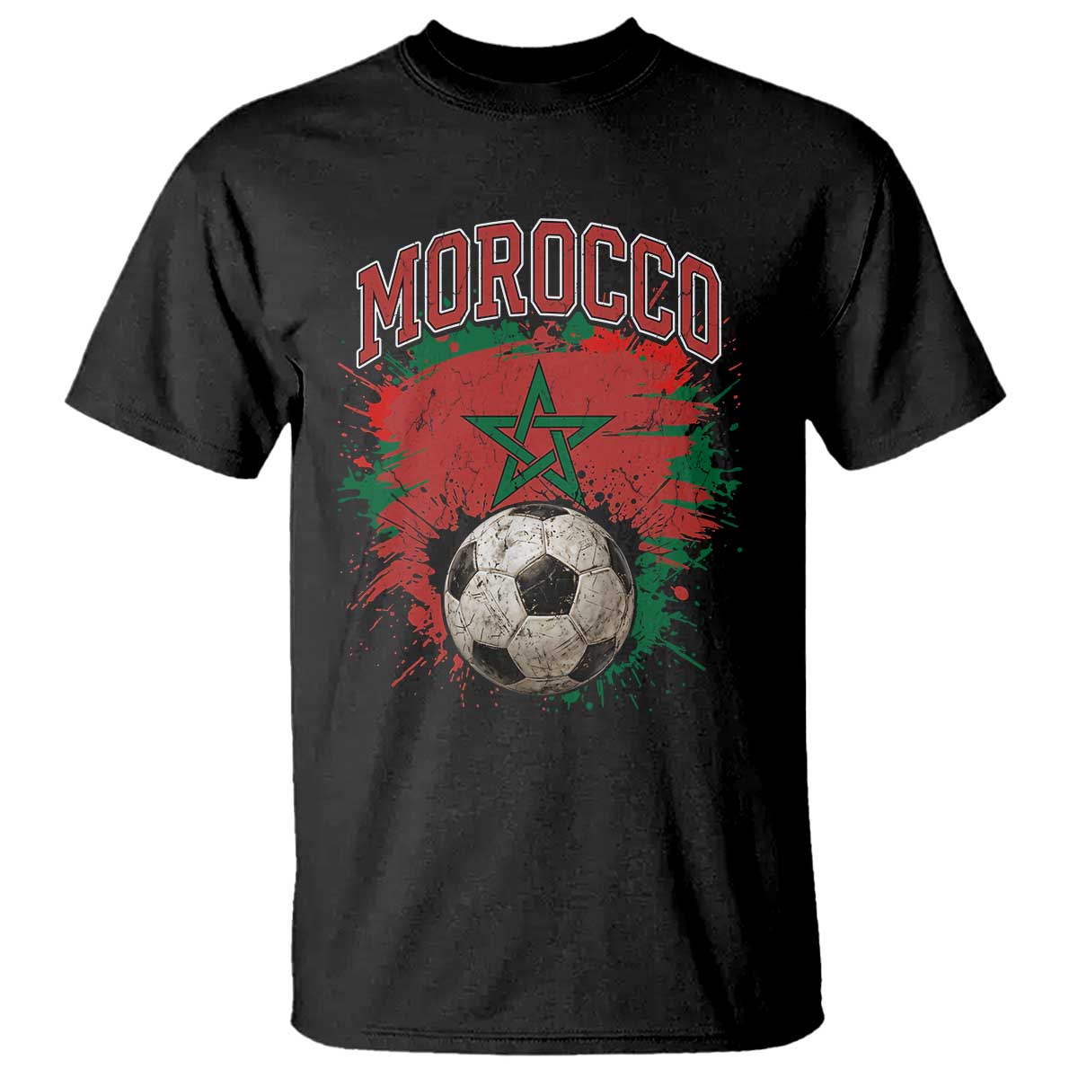 Vintage Morocco Flag Soccer Splatter Graphic T Shirt Patriotic Moroccan Football Fans National Pride Sports TS02 Black Print Your Wear