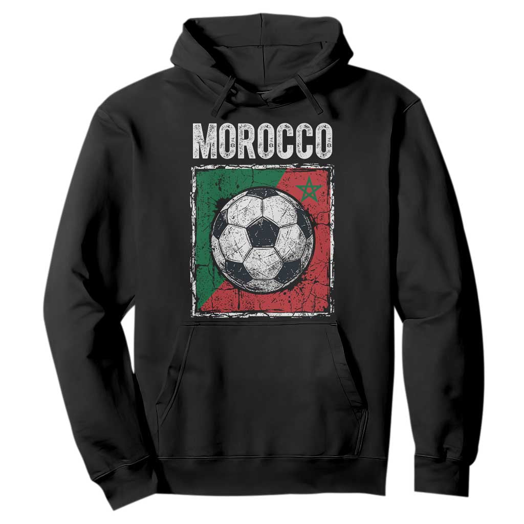Vintage Morocco Soccer Flag Hoodie Moroccan Football Fans National Pride Sports TS02 Black Print Your Wear