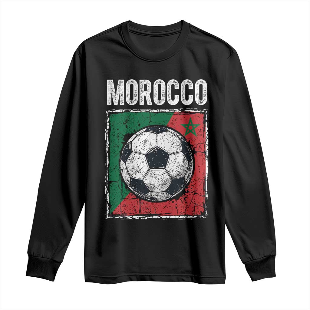 Vintage Morocco Soccer Flag Long Sleeve Shirt Moroccan Football Fans National Pride Sports TS02 Black Print Your Wear