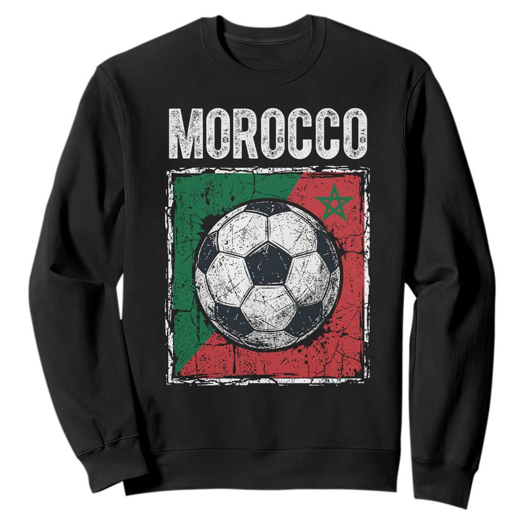Vintage Morocco Soccer Flag Sweatshirt Moroccan Football Fans National Pride Sports TS02 Black Print Your Wear
