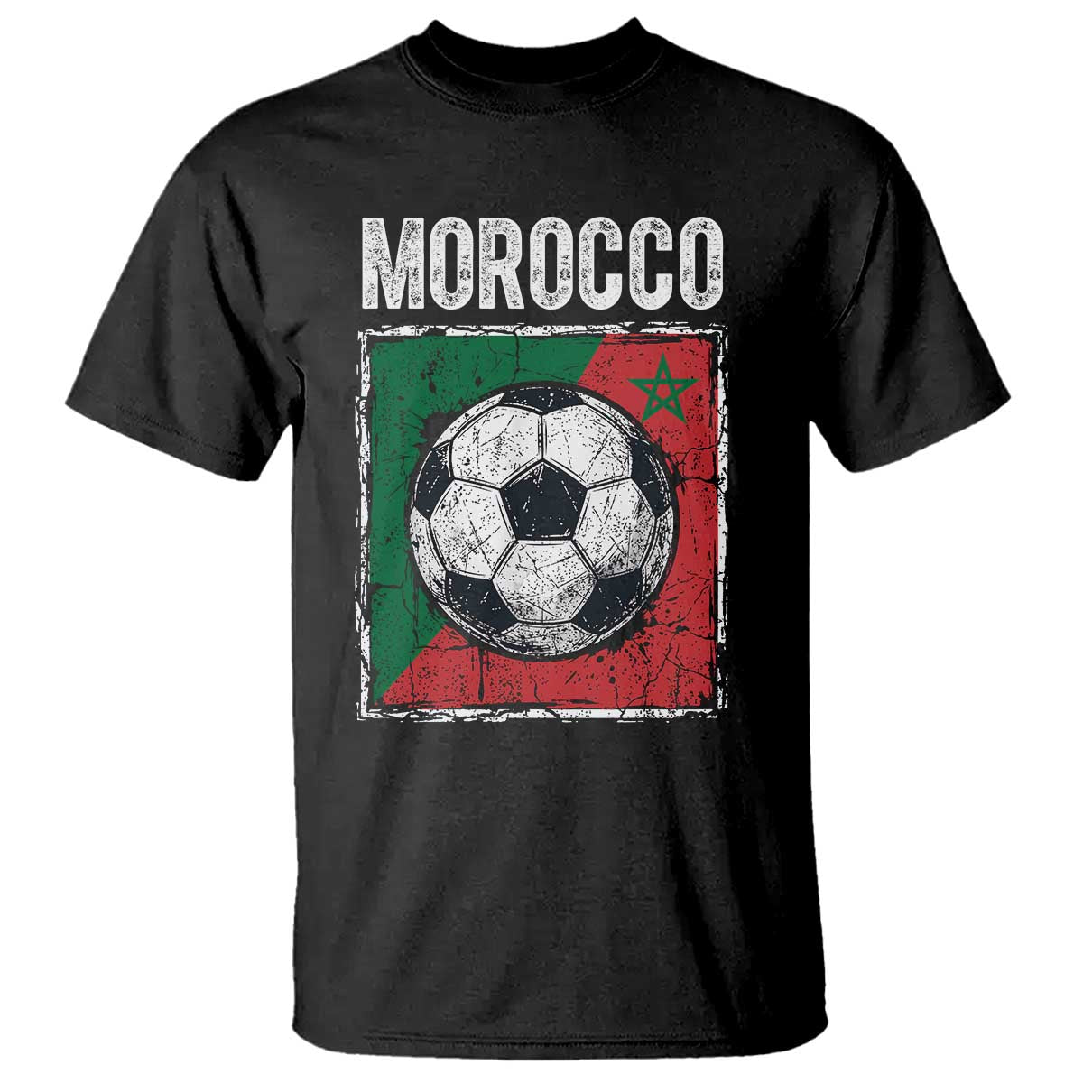 Vintage Morocco Soccer Flag T Shirt Moroccan Football Fans National Pride Sports TS02 Black Print Your Wear