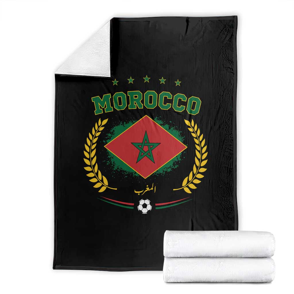 Morocco Football Laurel Wreath Crest Graphic Throw Blanket Proud Moroccan Soccer Star Emblem Sports Fans TS02 Black Print Your Wear