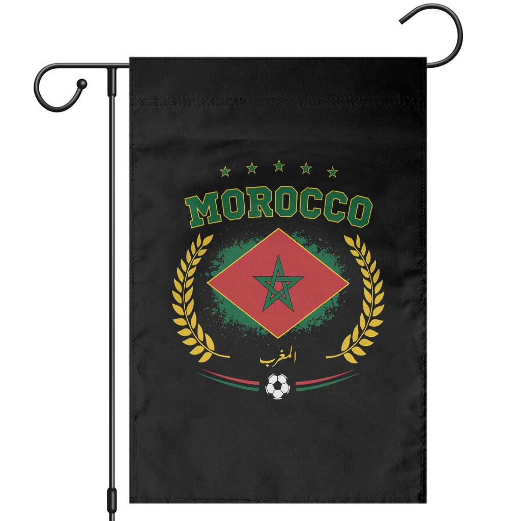 Morocco Football Laurel Wreath Crest Graphic Garden Flag Proud Moroccan Soccer Star Emblem Sports Fans TS02 Black Print Your Wear