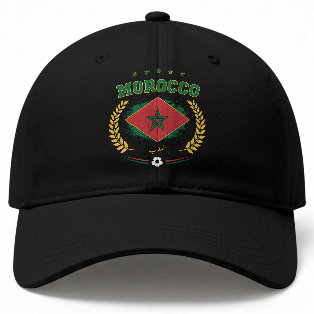 Morocco Football Laurel Wreath Crest Graphic Baseball Cap Proud Moroccan Soccer Star Emblem Sports Fans TS02 Print Your Wear