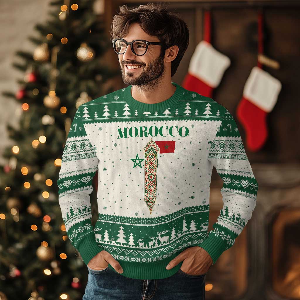 Traditional Moroccan Mosaic Archway Graphic Ugly Christmas Sweater Morocco Architecture Tile Pattern TS02 Beige Green Print Your Wear