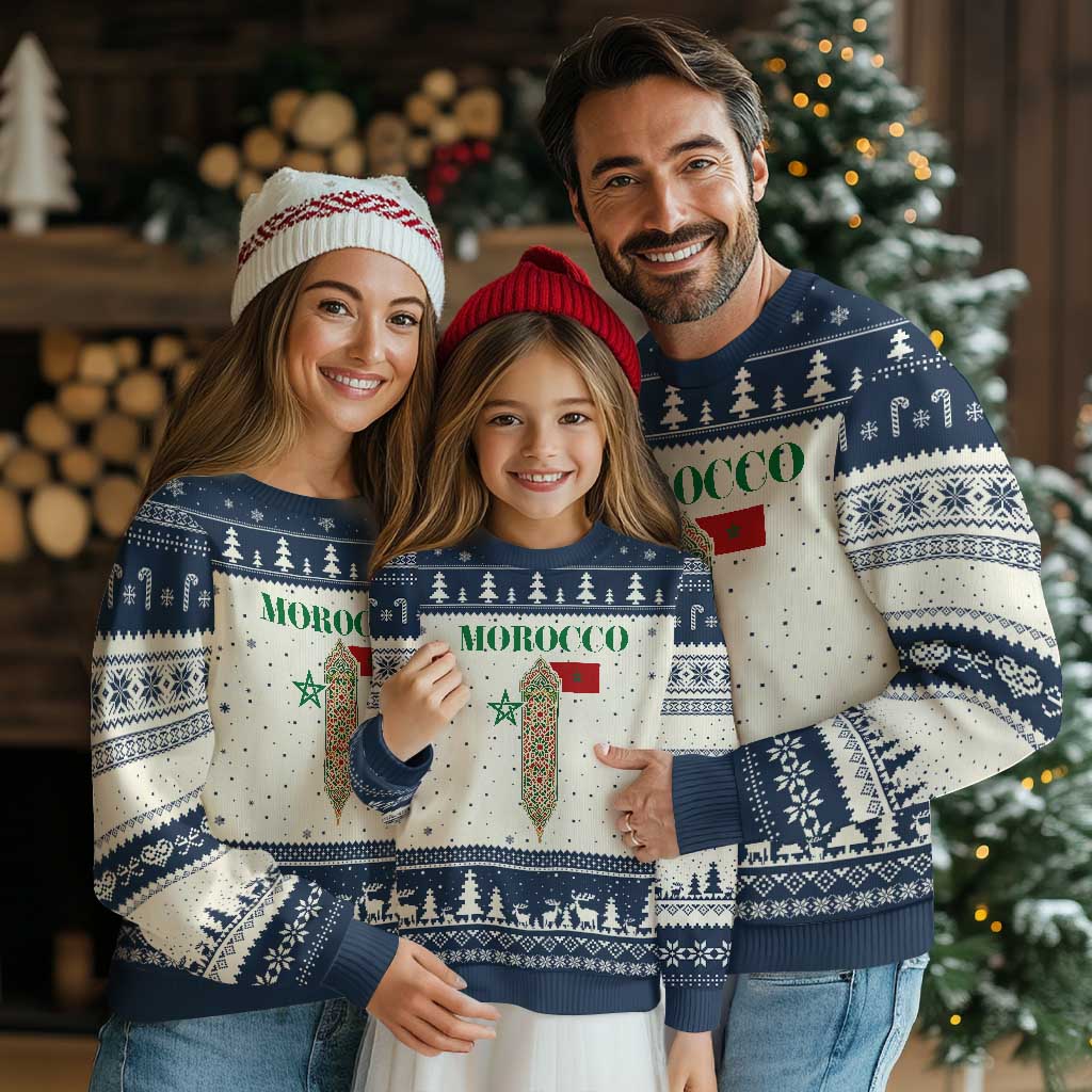 Traditional Moroccan Mosaic Archway Graphic Ugly Christmas Sweater Morocco Architecture Tile Pattern TS02 Beige Navy Print Your Wear