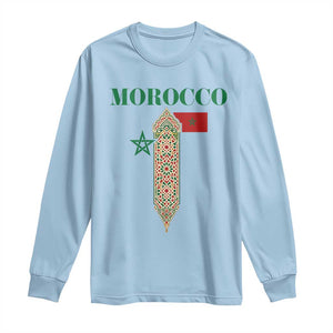 Traditional Moroccan Mosaic Archway Graphic Long Sleeve Shirt Morocco Architecture Tile Pattern TS02 Light Blue Print Your Wear