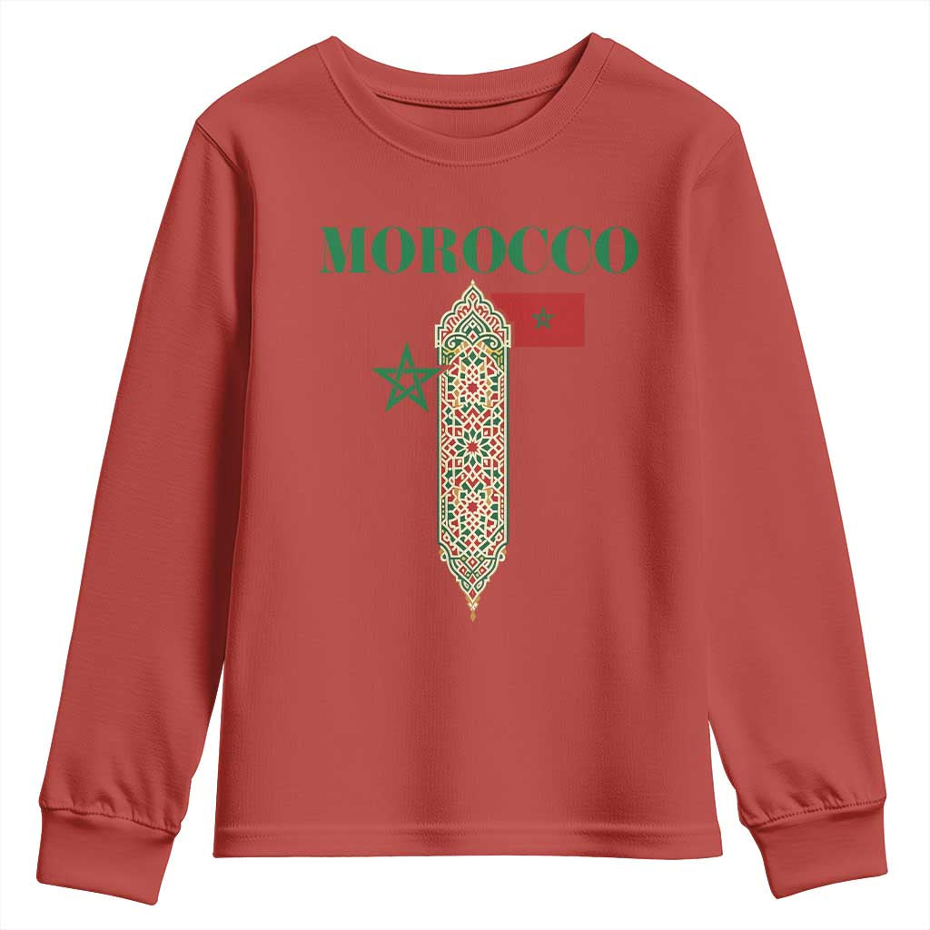 Traditional Moroccan Mosaic Archway Graphic Youth Sweatshirt Morocco Architecture Tile Pattern TS02 Red Print Your Wear