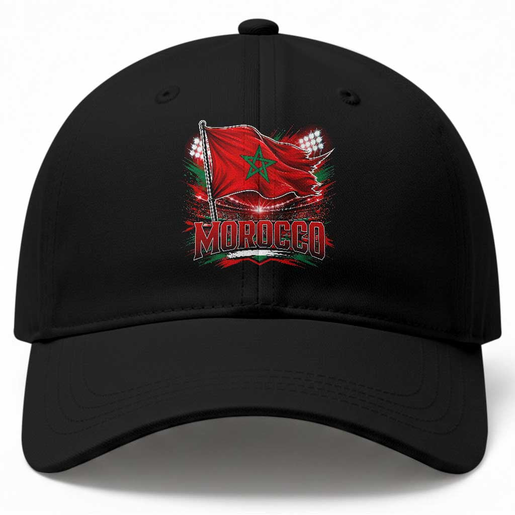 Waving Morocco Flag Stadium Lights Baseball Cap Patriotic Moroccan Soccer Fans TS02 Print Your Wear