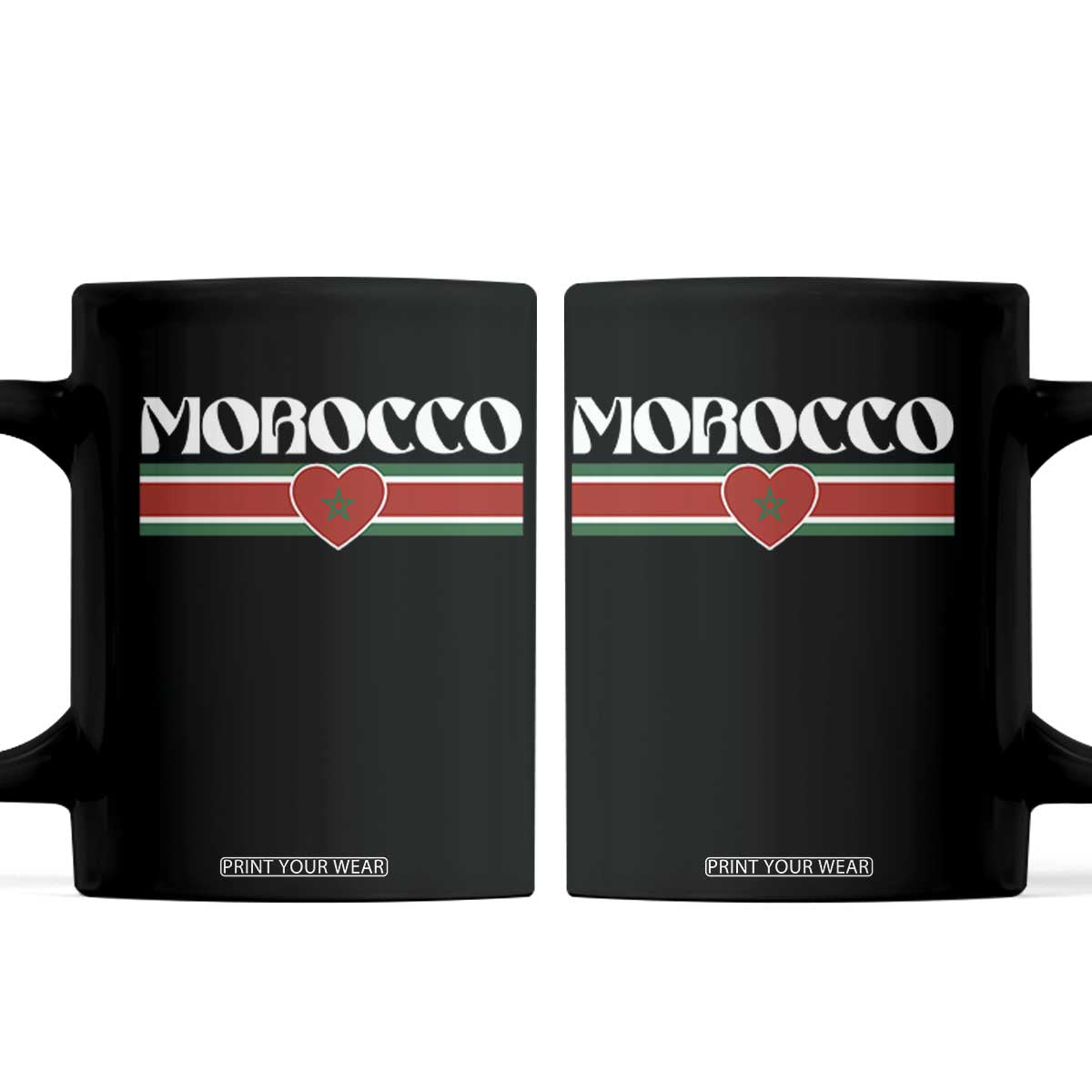 Love Morocco Retro Stripe Graphic Coffee Mug Maroc Moroccan Flag Heart TS02 Black Print Your Wear