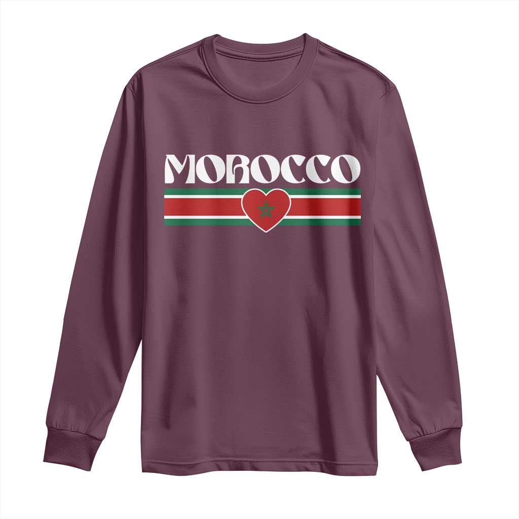 Love Morocco Retro Stripe Graphic Long Sleeve Shirt Maroc Moroccan Flag Heart TS02 Maroon Print Your Wear