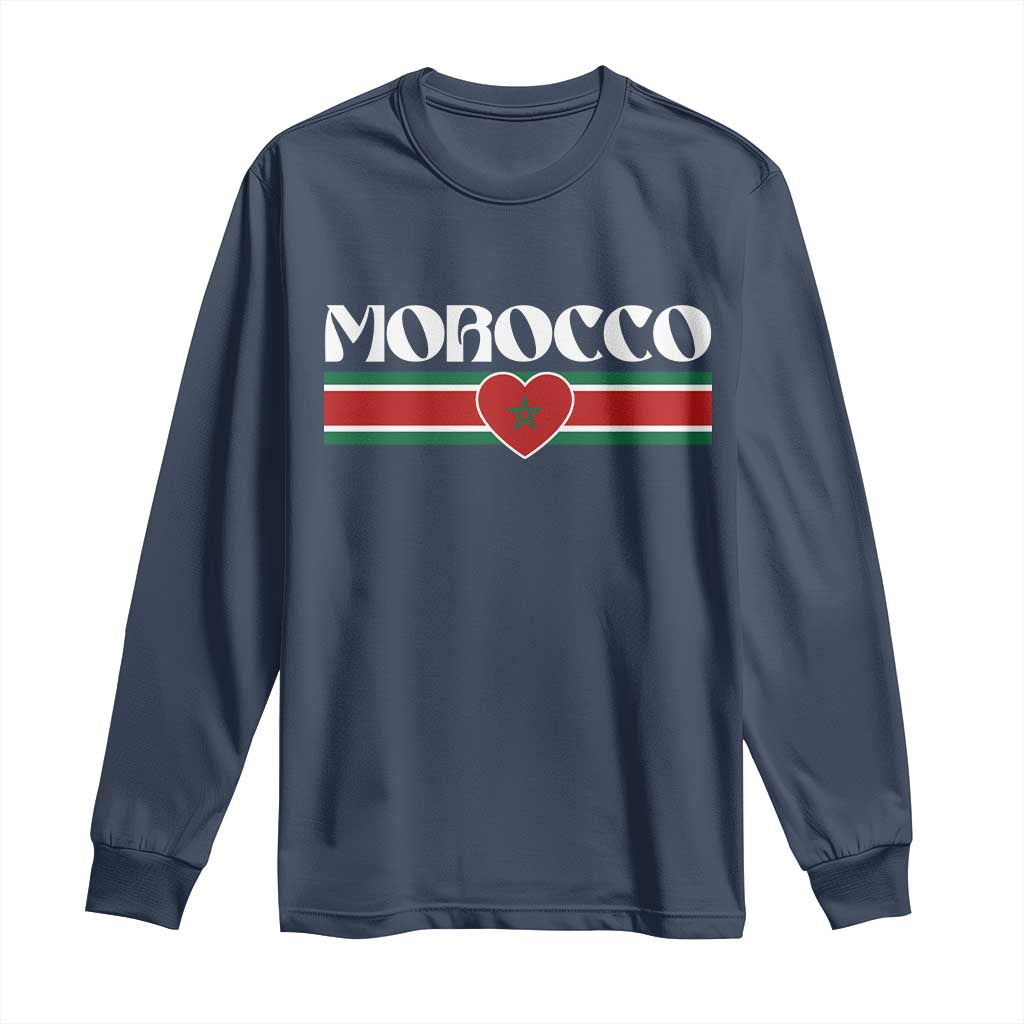 Love Morocco Retro Stripe Graphic Long Sleeve Shirt Maroc Moroccan Flag Heart TS02 Navy Print Your Wear