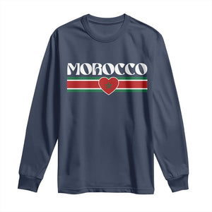 Love Morocco Retro Stripe Graphic Long Sleeve Shirt Maroc Moroccan Flag Heart TS02 Navy Print Your Wear