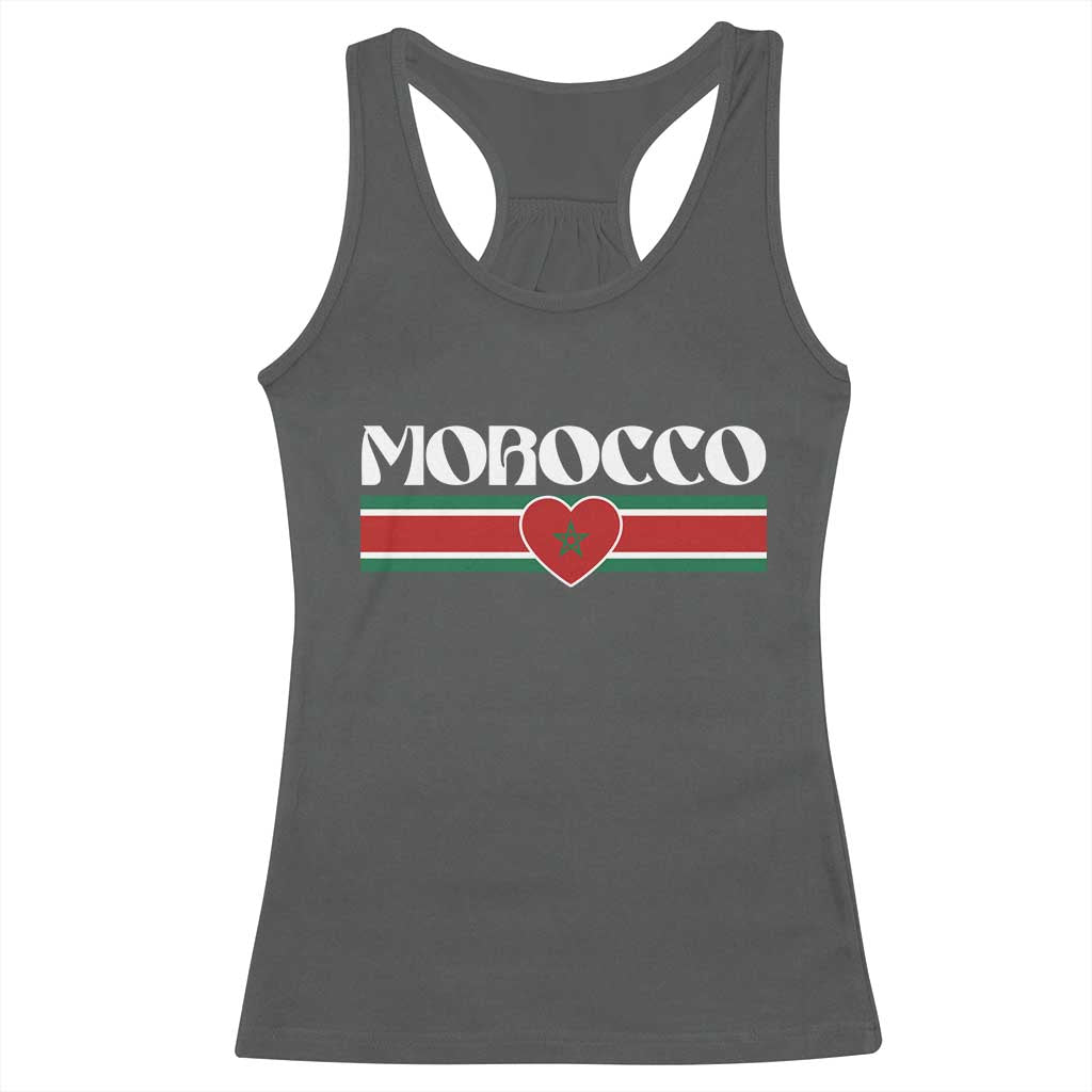 Love Morocco Retro Stripe Graphic Racerback Tank Top Maroc Moroccan Flag Heart TS02 Dark Heather Print Your Wear