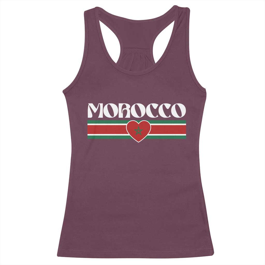 Love Morocco Retro Stripe Graphic Racerback Tank Top Maroc Moroccan Flag Heart TS02 Maroon Print Your Wear