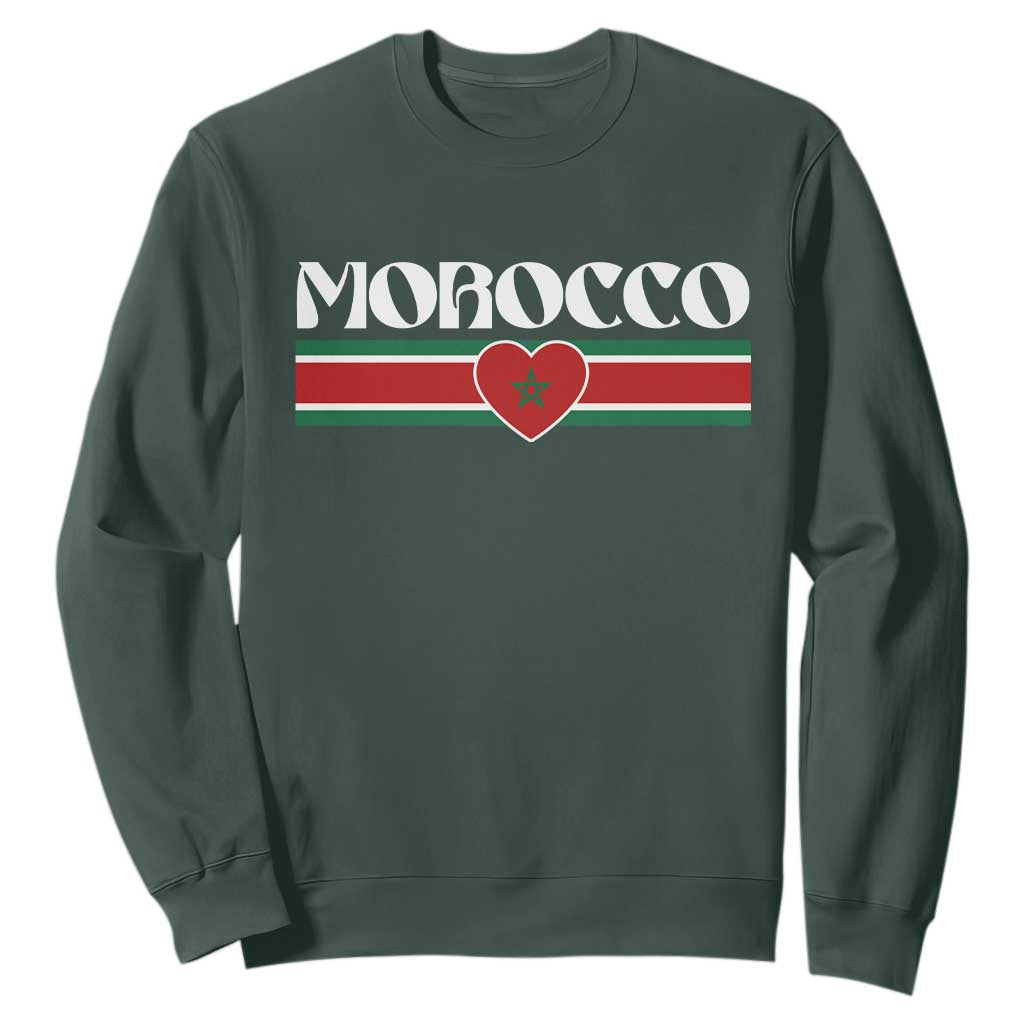 Love Morocco Retro Stripe Graphic Sweatshirt Maroc Moroccan Flag Heart TS02 Dark Forest Green Print Your Wear