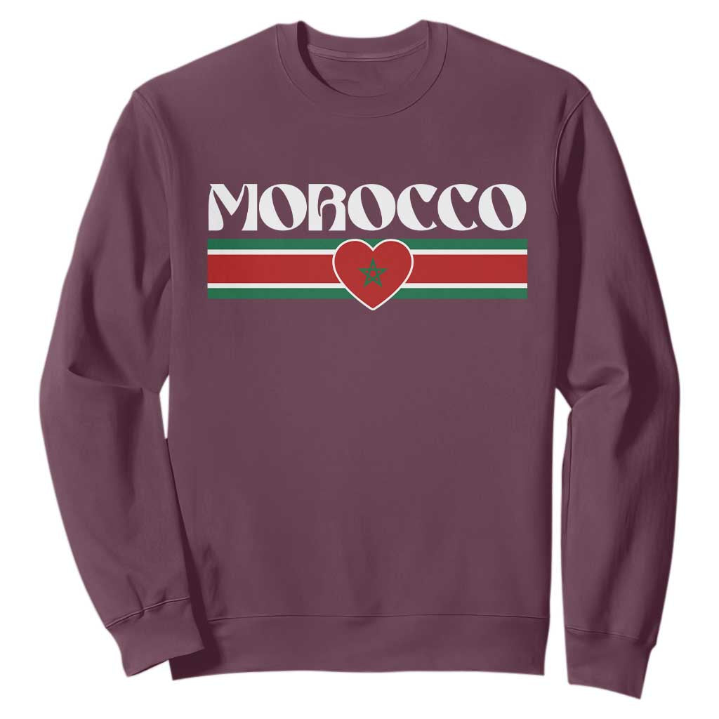 Love Morocco Retro Stripe Graphic Sweatshirt Maroc Moroccan Flag Heart TS02 Maroon Print Your Wear