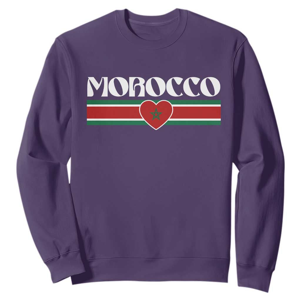 Love Morocco Retro Stripe Graphic Sweatshirt Maroc Moroccan Flag Heart TS02 Purple Print Your Wear