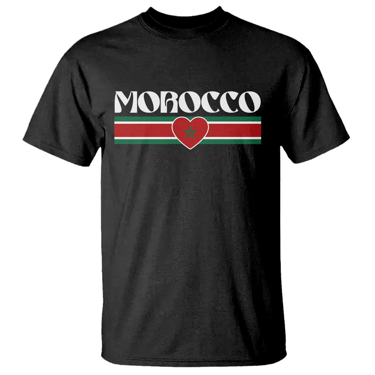 Love Morocco Retro Stripe Graphic T Shirt Maroc Moroccan Flag Heart TS02 Black Print Your Wear