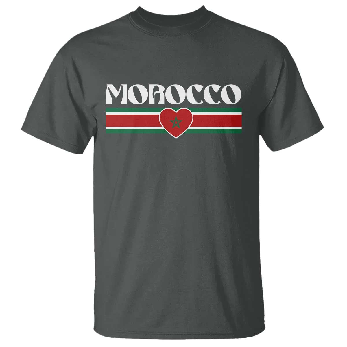 Love Morocco Retro Stripe Graphic T Shirt Maroc Moroccan Flag Heart TS02 Dark Heather Print Your Wear