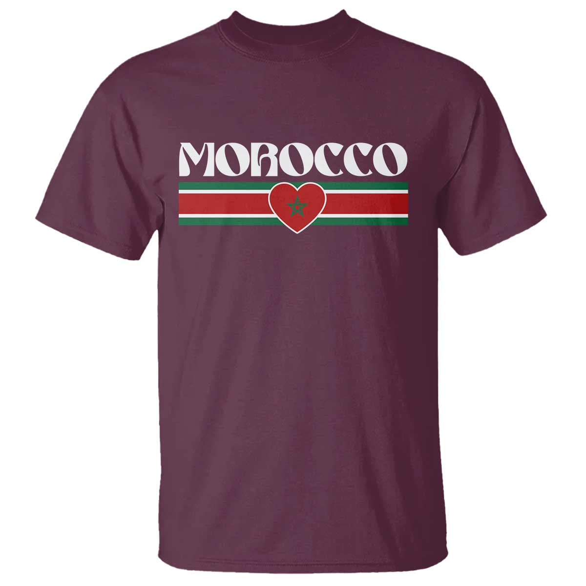 Love Morocco Retro Stripe Graphic T Shirt Maroc Moroccan Flag Heart TS02 Maroon Print Your Wear