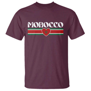 Love Morocco Retro Stripe Graphic T Shirt Maroc Moroccan Flag Heart TS02 Maroon Print Your Wear