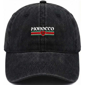 Love Morocco Retro Stripe Graphic Washed Cotton Baseball Cap Maroc Moroccan Flag Heart TS02 Print Your Wear