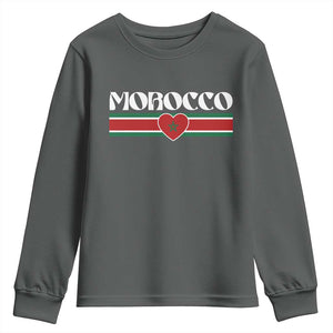 Love Morocco Retro Stripe Graphic Youth Sweatshirt Maroc Moroccan Flag Heart TS02 Dark Heather Print Your Wear