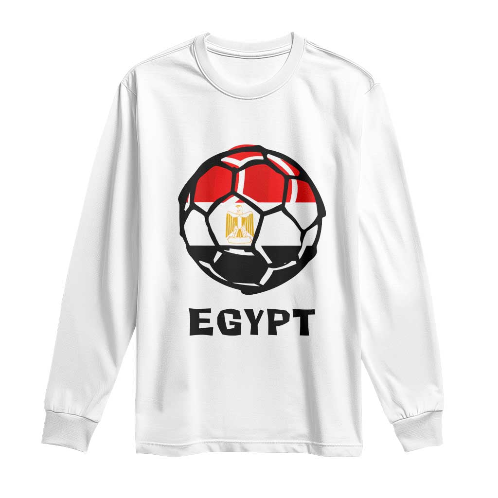 Egyptian Flag Soccer Ball Graphic Long Sleeve Shirt Egypt Pride Sports Football Fans Match Day TS02 White Print Your Wear
