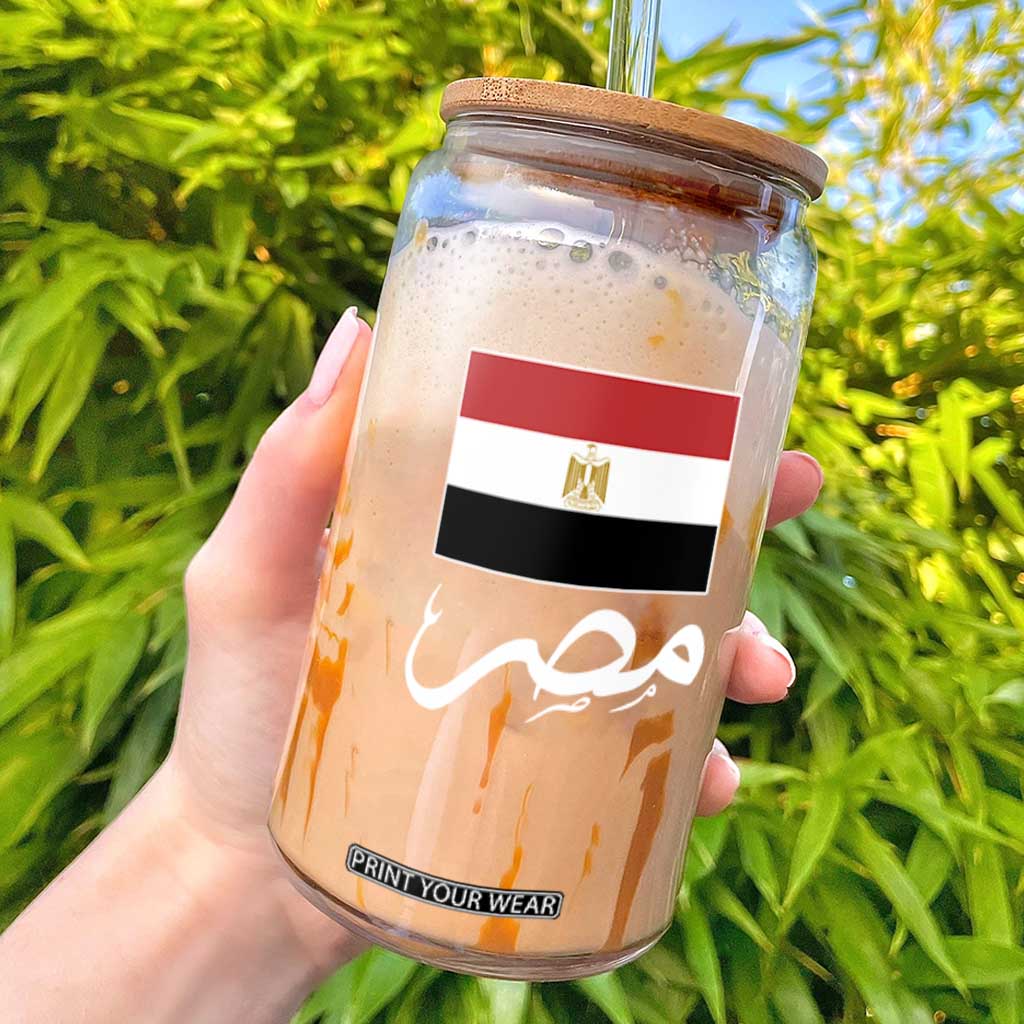 Egyptian Flag Misr Arabic Calligraphy Glass Can Patriotic Egypt Heritage Pride TS02 Black Print Your Wear