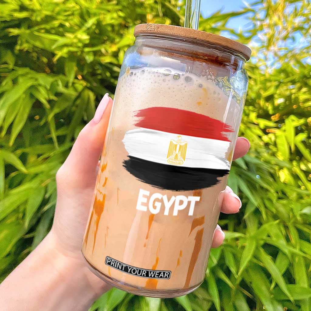Egypt Flag Misr Pride Glass Can Egyptian Eagle of Saladin Heritage TS02 Black Print Your Wear