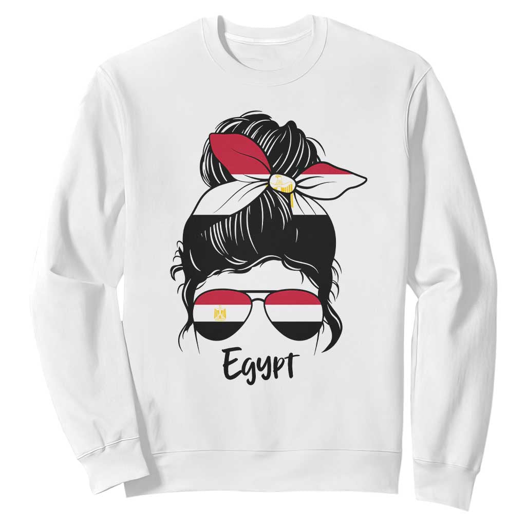 Egyptian Flag Messy Bun Girl Sweatshirt Patriotic Egypt Women TS02 White Print Your Wear