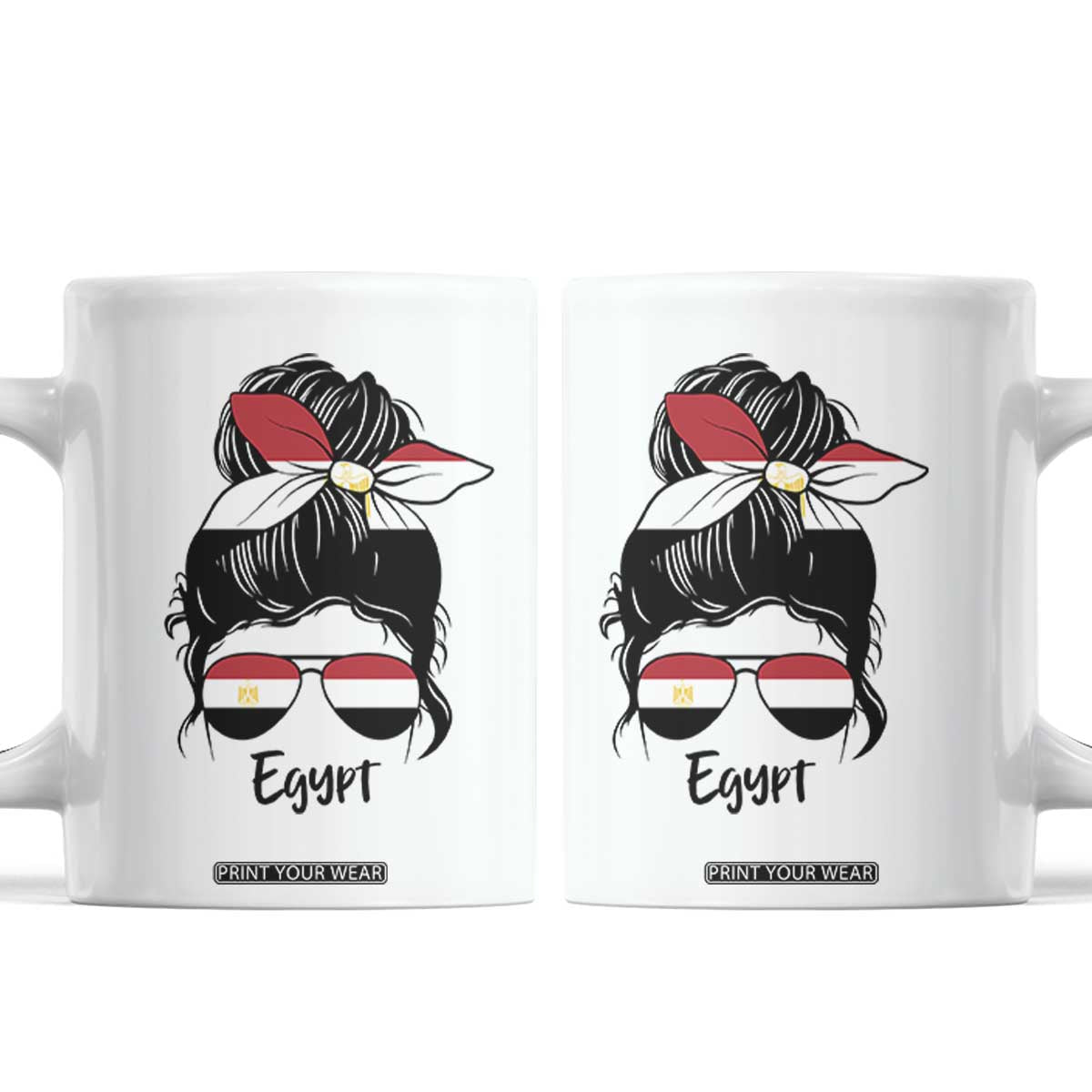 Egyptian Flag Messy Bun Girl Coffee Mug Patriotic Egypt Women TS02 White Print Your Wear