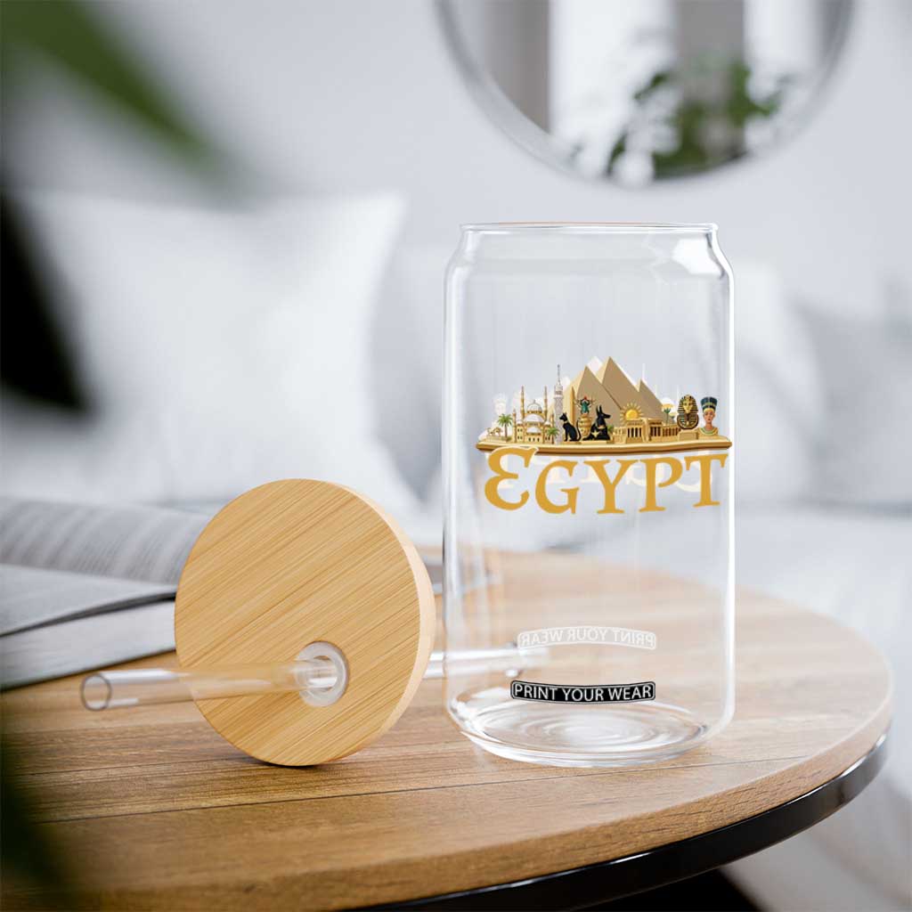 Ancient Egypt Pyramids Sphinx Graphic Glass Can Vintage Egypt Anubis History Buff Travel Souvenir TS02 Print Your Wear