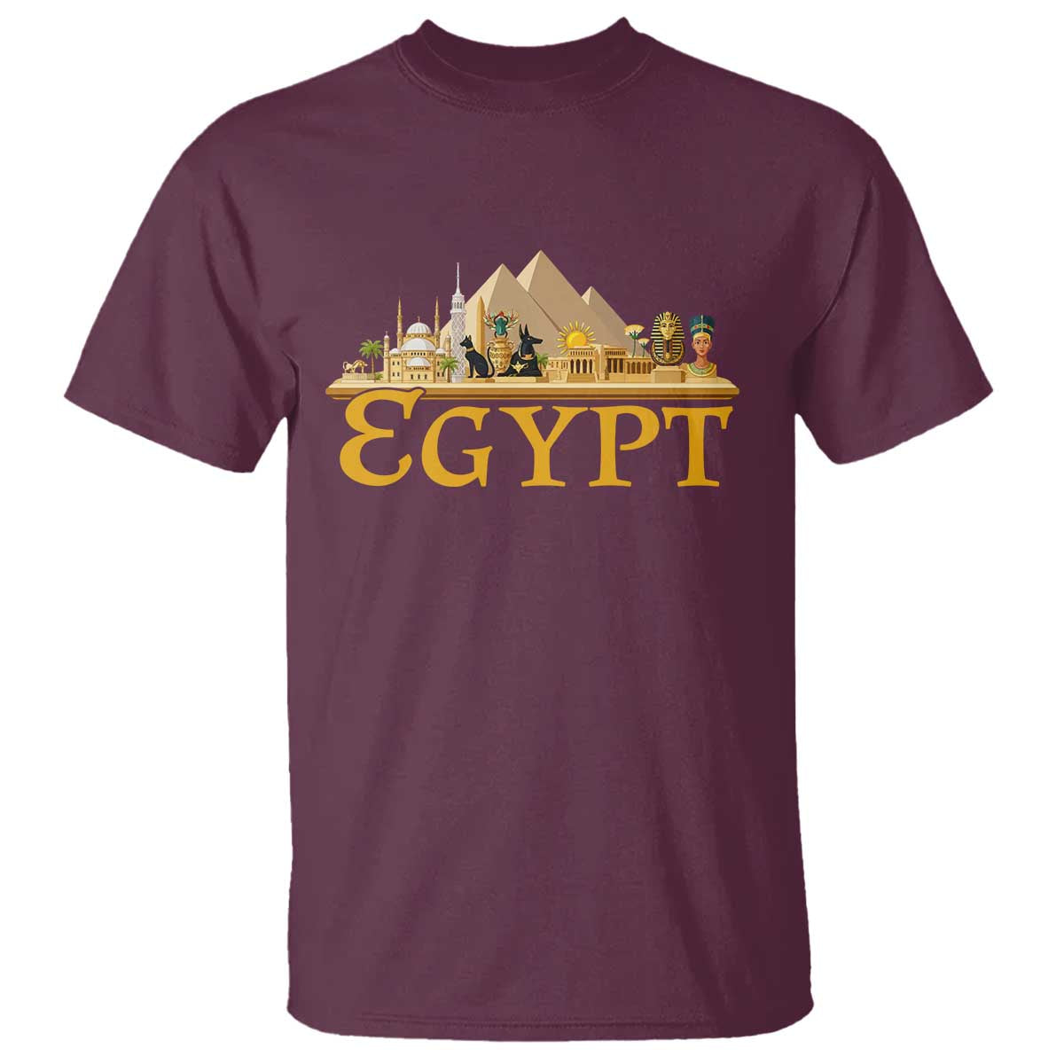 Ancient Egypt Pyramids Sphinx Graphic T Shirt Vintage Egypt Anubis History Buff Travel Souvenir TS02 Maroon Print Your Wear