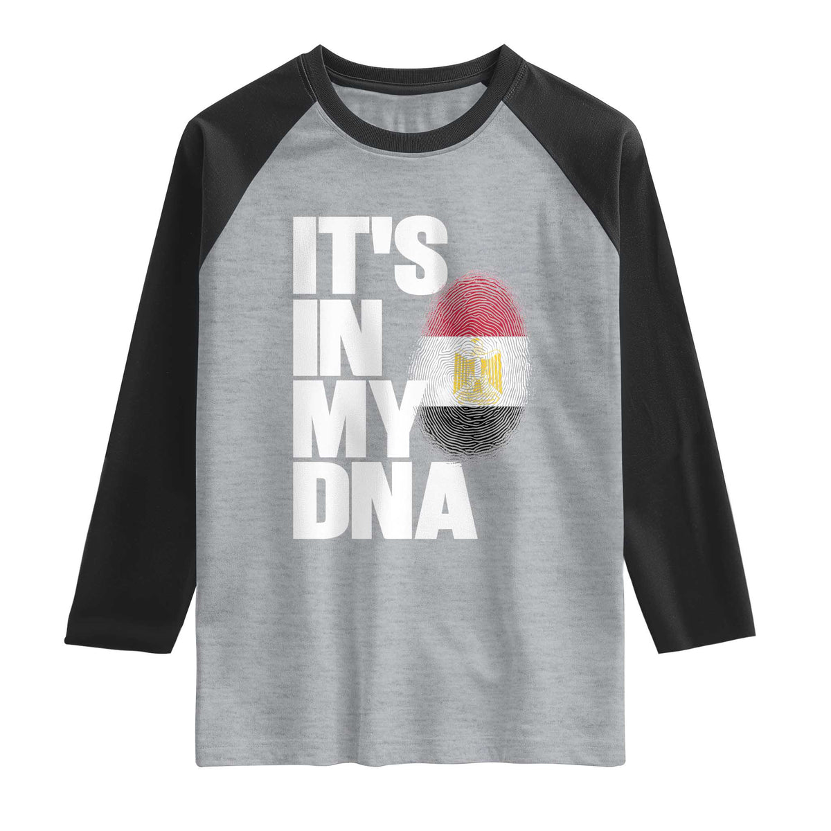 Egypt It's In My DNA Flag Fingerprint Graphic Raglan Shirt Egyptian Heritage Pride Roots TS02 Heather Gray Black Print Your Wear