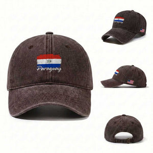 Vintage Paraguay Flag Paraguaya Heritage Pride Roots Washed Cotton Baseball Cap TS02 Washed Cap Universal Fit Dark Brown Print Your Wear