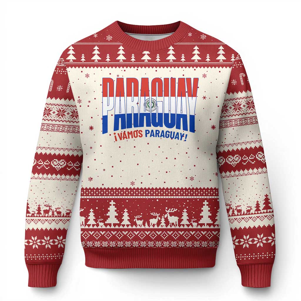 Vamos Paraguay Long Live Soccer Cheer Ugly Christmas Sweater Patriotic Paraguaya Futbol Football Fans Pride TS02 Beige Red Print Your Wear