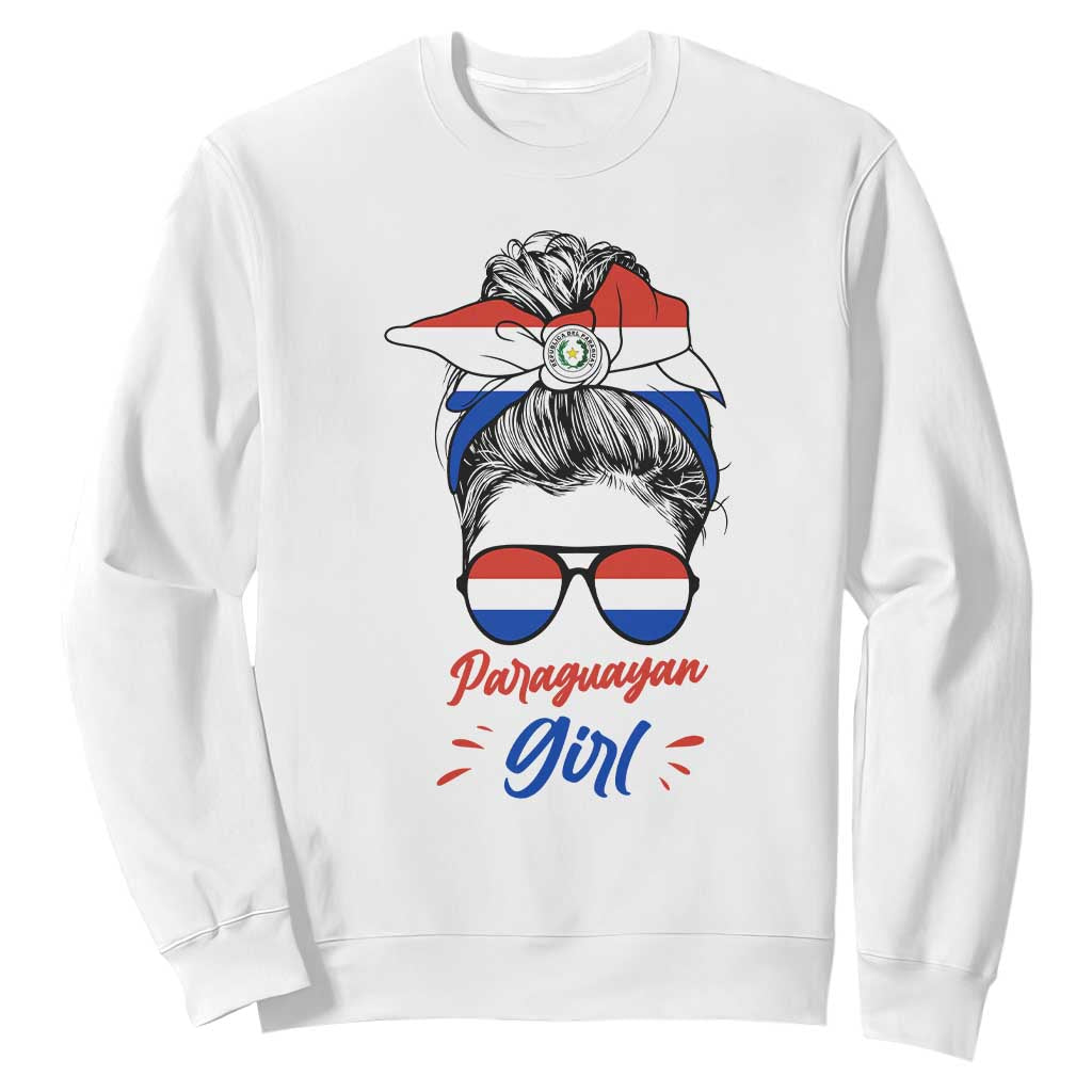 Proud Paraguayan Girl Messy Bun Bandana Aviator Sunglasses Sweatshirt Paraguay Heritage Roots HispanicLatina Pride TS02 White Print Your Wear
