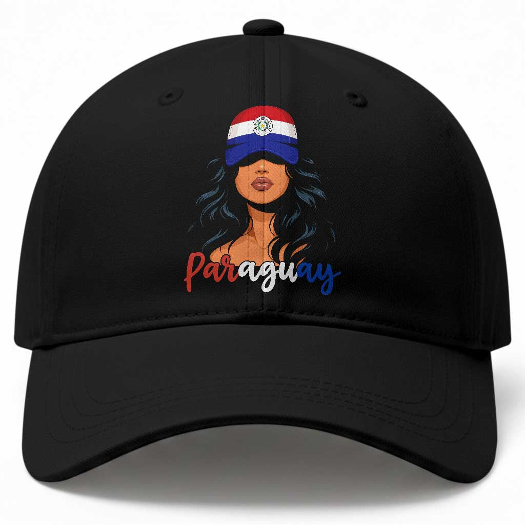 Proud Paraguayan Woman Melanin Curls Afro Latina Baseball Cap Paraguay Flag Roots Hispanic Heritage Pride TS02 Print Your Wear
