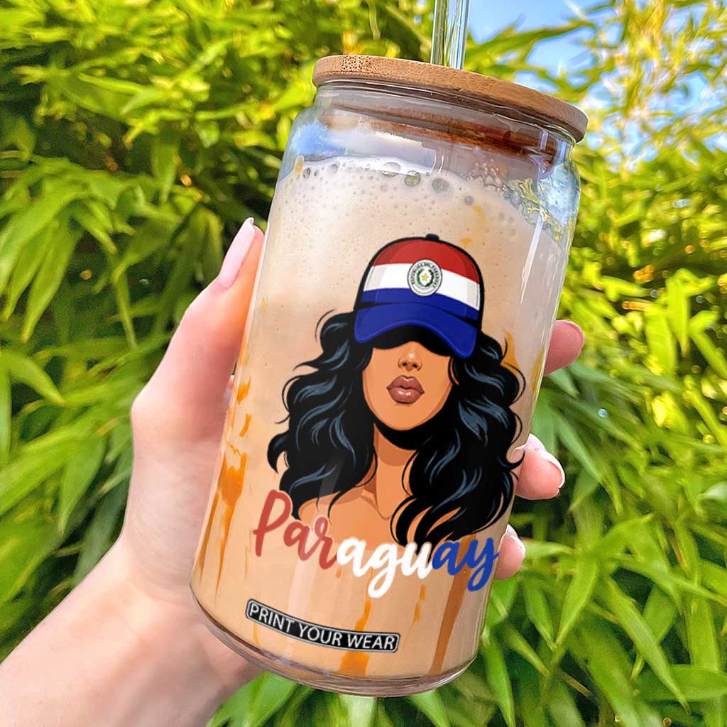 Proud Paraguayan Woman Melanin Curls Afro Latina Glass Can Paraguay Flag Roots Hispanic Heritage Pride TS02 Black Print Your Wear