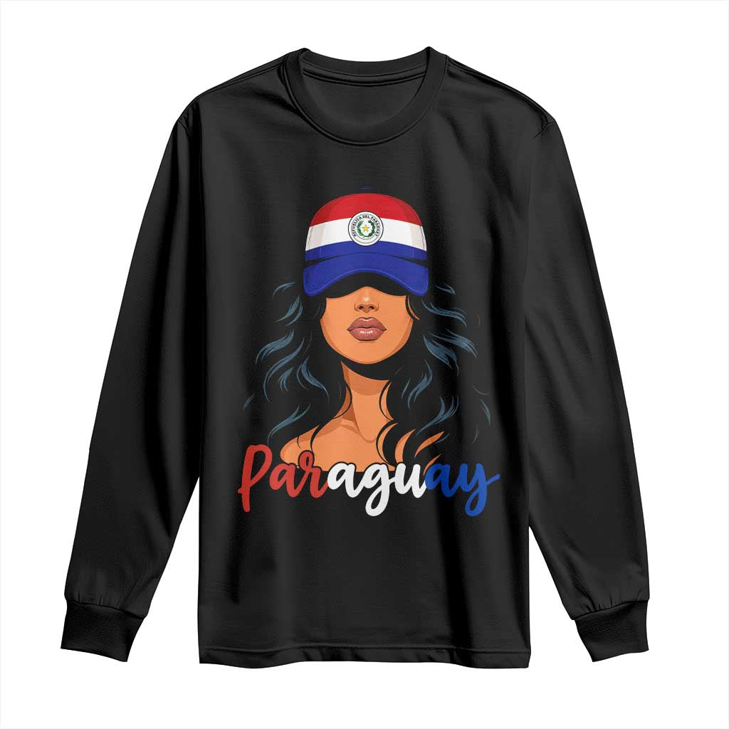 Proud Paraguayan Woman Melanin Curls Afro Latina Long Sleeve Shirt Paraguay Flag Roots Hispanic Heritage Pride TS02 Black Print Your Wear