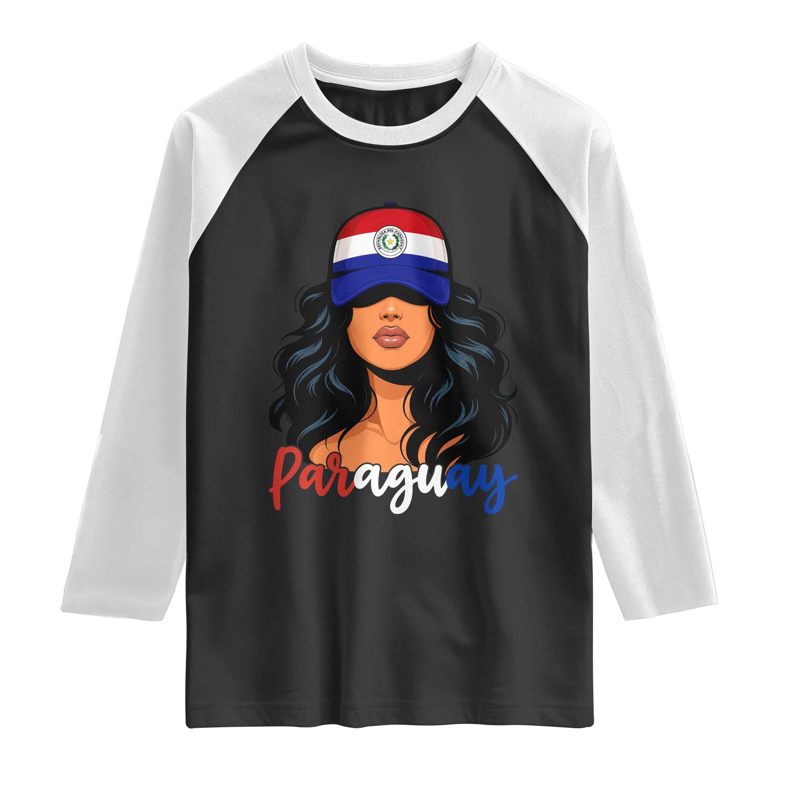 Proud Paraguayan Woman Melanin Curls Afro Latina Raglan Shirt Paraguay Flag Roots Hispanic Heritage Pride TS02 Black White Print Your Wear