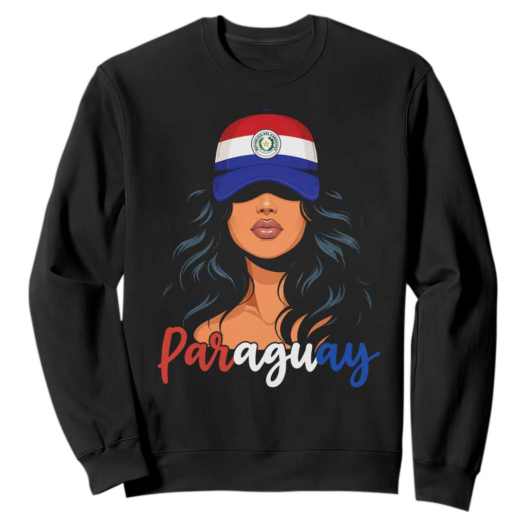 Proud Paraguayan Woman Melanin Curls Afro Latina Sweatshirt Paraguay Flag Roots Hispanic Heritage Pride TS02 Black Print Your Wear