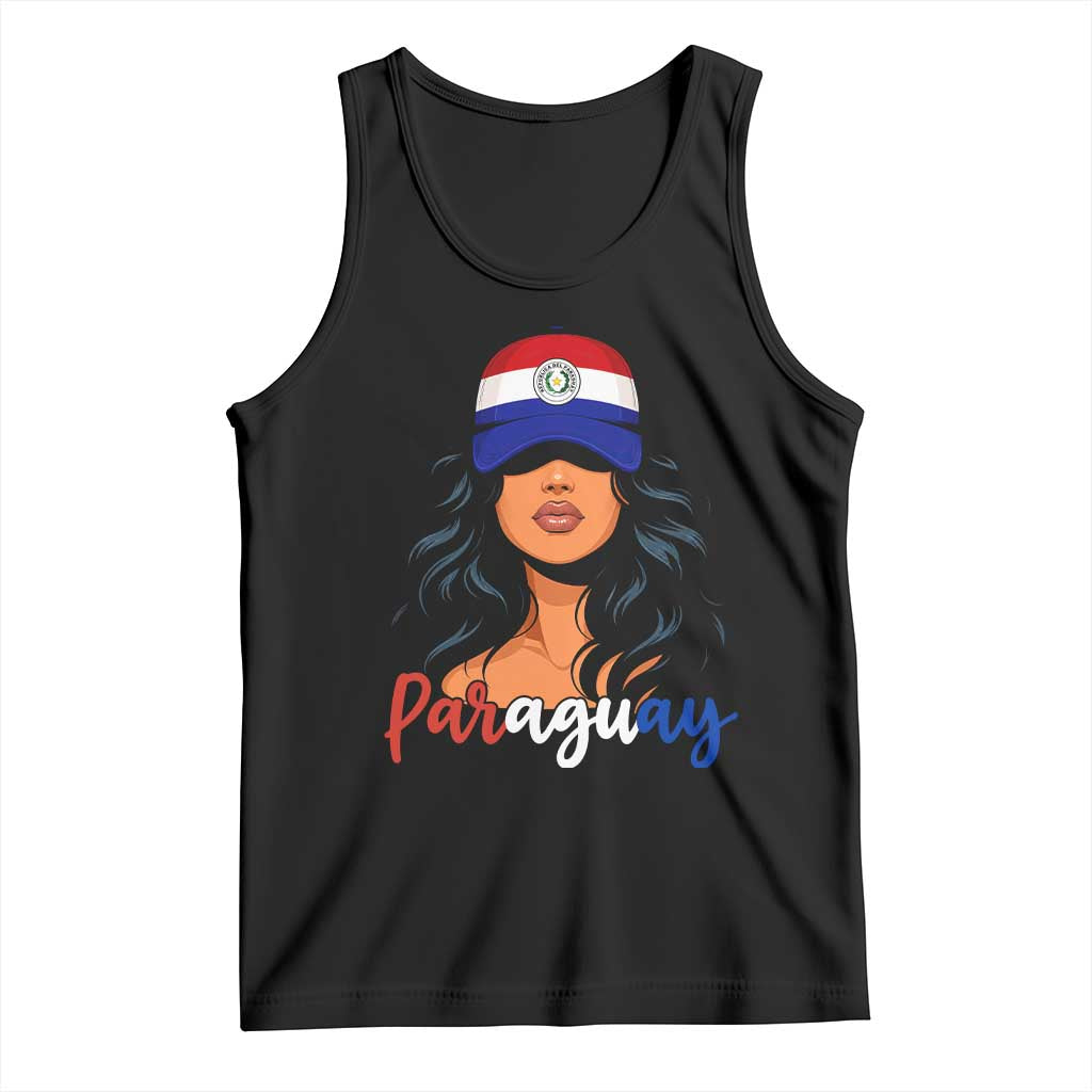 Proud Paraguayan Woman Melanin Curls Afro Latina Tank Top Paraguay Flag Roots Hispanic Heritage Pride TS02 Black Print Your Wear