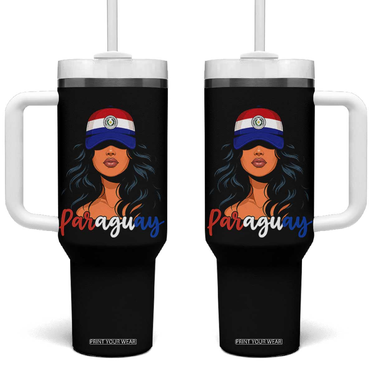 Proud Paraguayan Woman Melanin Curls Afro Latina Tumbler With Handle Paraguay Flag Roots Hispanic Heritage Pride TS02 One Size: 40 oz Black Print Your Wear