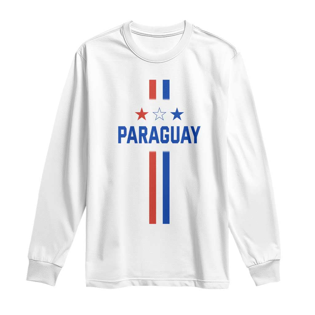 Paraguay Flag Soccer Jersey Style Graphic Long Sleeve Shirt Patriotic Paraguaya Pride Football Fans Sports Spirit TS02 White Print Your Wear