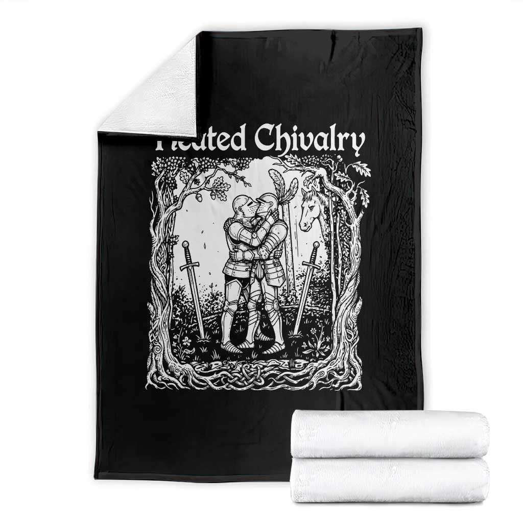 Heated Chivalry Kissing Knights Throw Blanket Romantic Funny Medieval Woodcut Fantasy Folklore Graphic TS02 Black Print Your Wear
